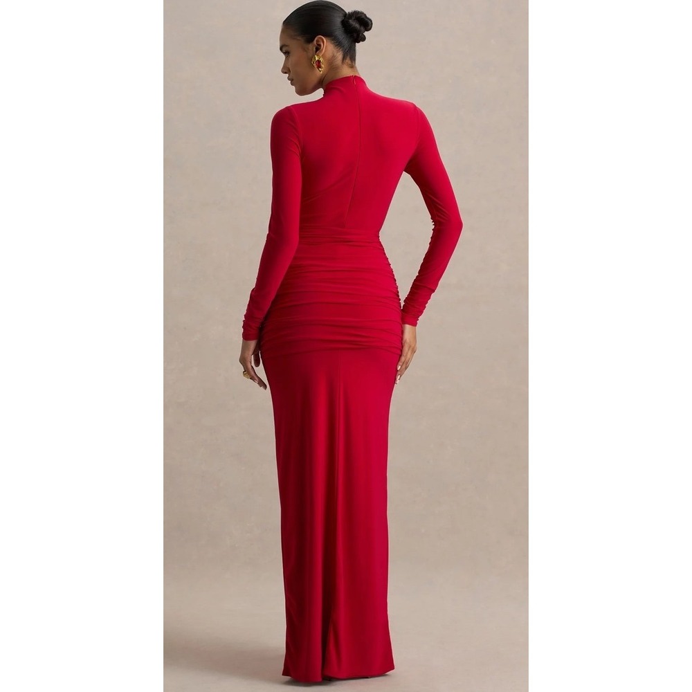 Club L London Alula High Neck Twist Waist Maxi Dress Red‎ Size 10 New With Tags - Picture 2 of 7